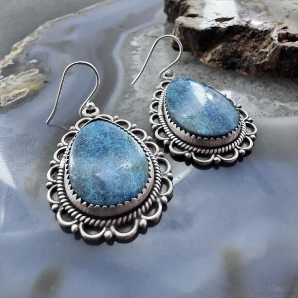 Sterling Southwestern Style Teardrop Shattuckite Dangle Earrings For Women - Picture 5 of 10